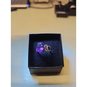 Womens Sterling Silver Platinum Finish Size 6 Ring Amethyst & Diamonds